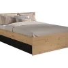 Vente-unique Lit pont 160 x 200 cm avec rangements - Avec LEDs - Coloris : Naturel et noir + Sommier - VARLY Best