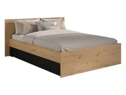 Vente-unique Lit pont 160 x 200 cm avec rangements - Avec LEDs - Coloris : Naturel et noir + Sommier - VARLY Best