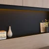 Vente-unique Lit pont 160 x 200 cm avec rangements - Avec LEDs - Coloris : Naturel et noir + Sommier - VELONA Clearance