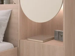 Vente-unique Lit pont 140 x 190 cm avec rangements - Avec LEDs - Coloris : Beige et naturel - DOMELITO Hot