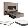 Vente-unique Lit pont 140 x 190 cm avec rangements - Avec LEDs - Coloris : Naturel et noir + Sommier + Matelas - VELONA