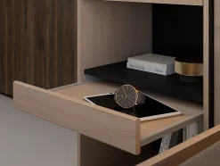 Vente-unique Lit pont 140 x 190 cm avec rangements - Avec LEDs - Coloris : Naturel et noir + Sommier + Matelas - VELONA