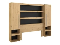 Vente-unique Lit pont 160 x 200 cm avec rangements - Avec LEDs - Coloris : Naturel et noir - VARLY