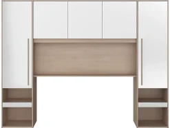 Vente-unique Lit pont 140 x 190 cm avec rangements - Avec LEDs - Coloris : Naturel et blanc brillant - VELONA Clearance