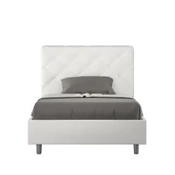 Ityhome Lit Priya en simili cuir blanc avec sommier tapissé 140x210 Sale