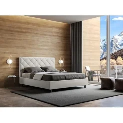 Ityhome Lit Priya en simili cuir blanc avec sommier tapissé 140x190