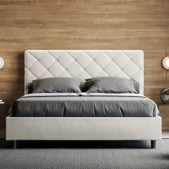 Ityhome Lit Priya en simili cuir blanc avec sommier tapissé 140x190