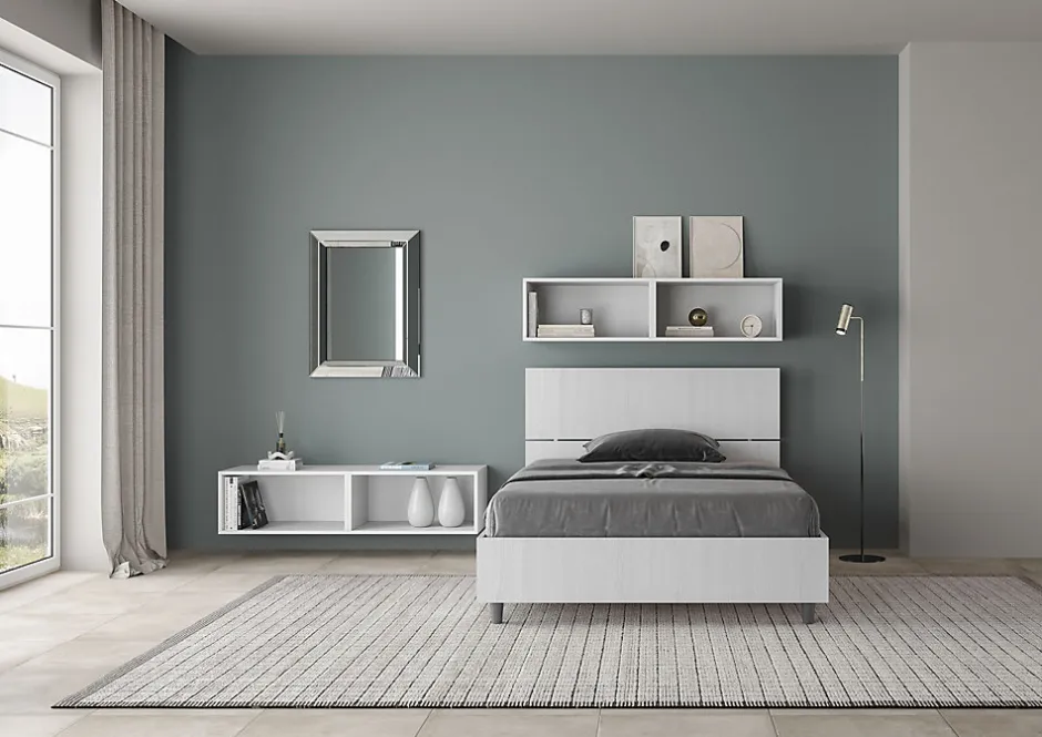 Ityhome Lit queen size sans sommier 120x190 tête de lit droite frêne blanc Demas