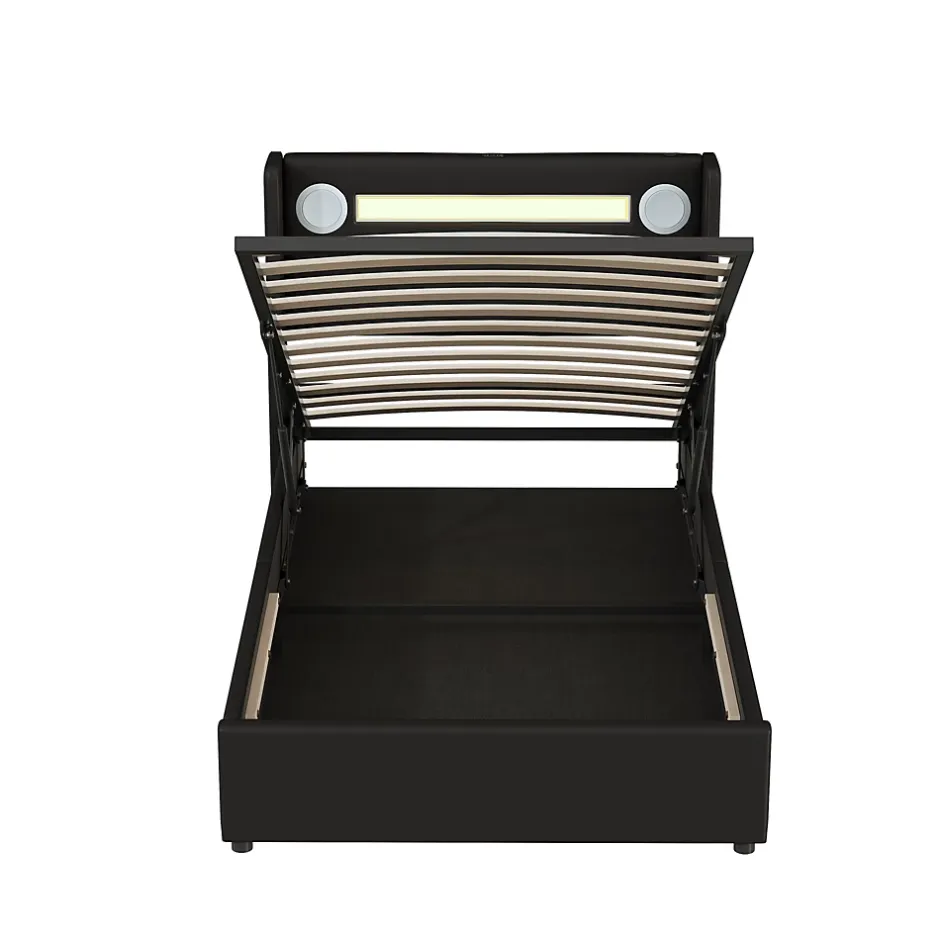 Redom Lit rembourré 90 sur 200 avec éclairage LED lecteur Bluetooth port USB rangement en cuir PU sommier inclus pour chambre jeune New