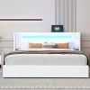 Redom Lit rembourré 160 sur 200 avec éclairage LED lecteur Bluetooth port USB rangement en cuir PU sommier inclus blanc moderne Best