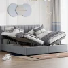 Redom Lit rembourré 180 sur 200 cm coffre hydraulique tissu lin gris lit double multifonction adulte ou invité
