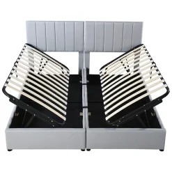 Redom Lit rembourré 180 sur 200 cm coffre hydraulique tissu lin gris lit double multifonction adulte ou invité