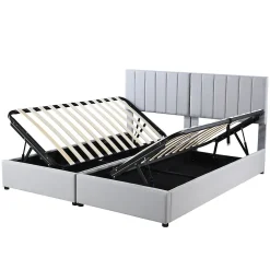 Redom Lit rembourré 180 sur 200 cm coffre hydraulique tissu lin gris lit double multifonction adulte ou invité