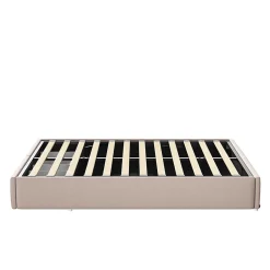 Generique Lit rembourré coffre 140x200 cm avec 2 tiroirs, lit adulte avec sommier à lattes, sans tête de lit, tissu en lin, beige