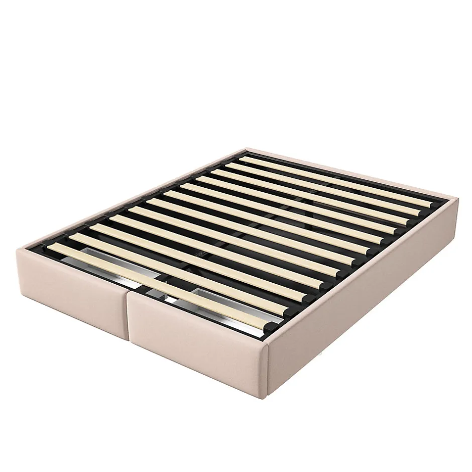 ProximaX Lit rembourré coffre 140x200 cm avec 2 tiroirs, lit adulte avec sommier à lattes, sans tête de lit, tissu en lin, beige