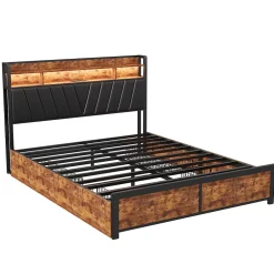 Simple Life Lit Rembourré En Métal 180 X 200 Cm Avec Tête De Lit, 4 Tiroirs, LED Et Station De Charge Best
