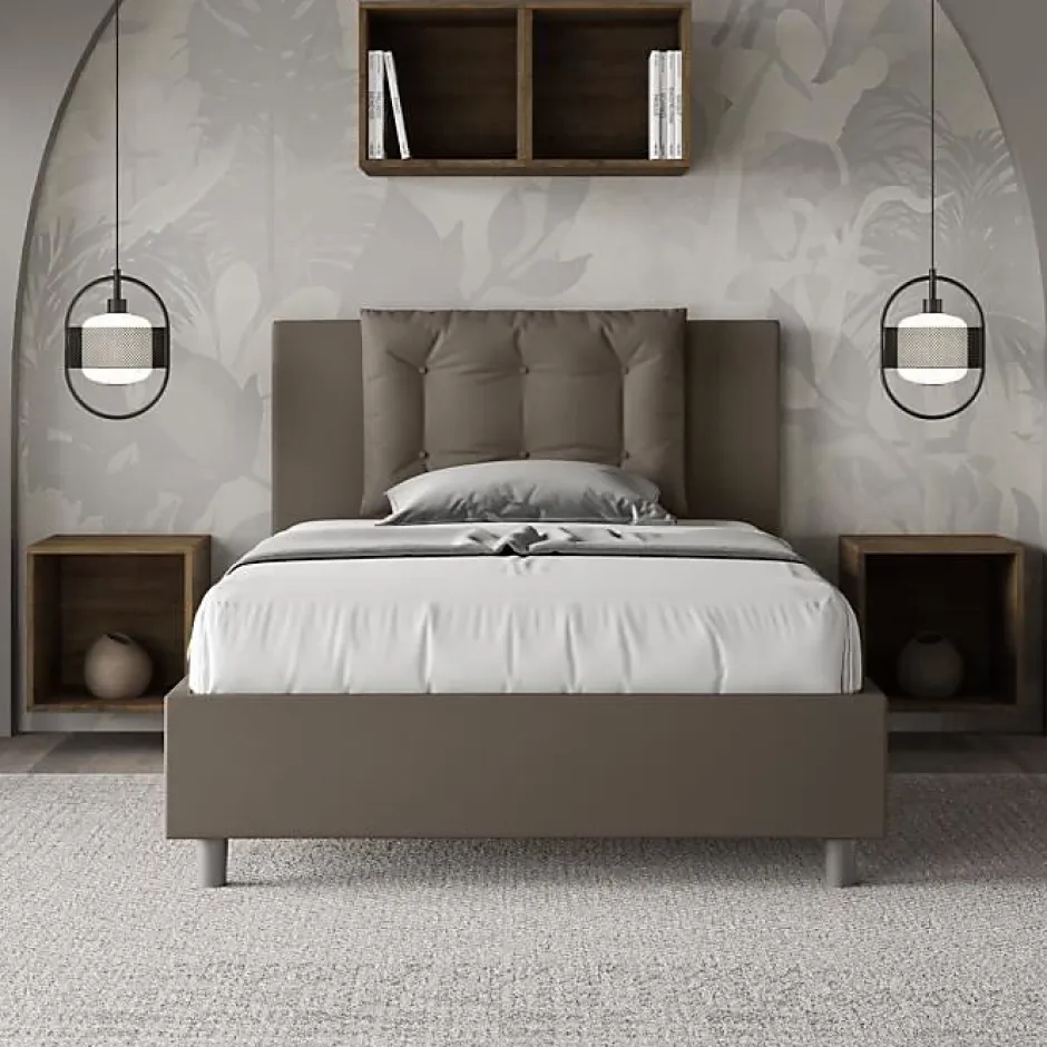Ityhome Lit rembourré en simili cuir Annalisa cappuccino sans sommier 120x190