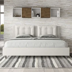 Ityhome Lit rembourré en simili cuir blanc Annalisa sans sommier 200x210
