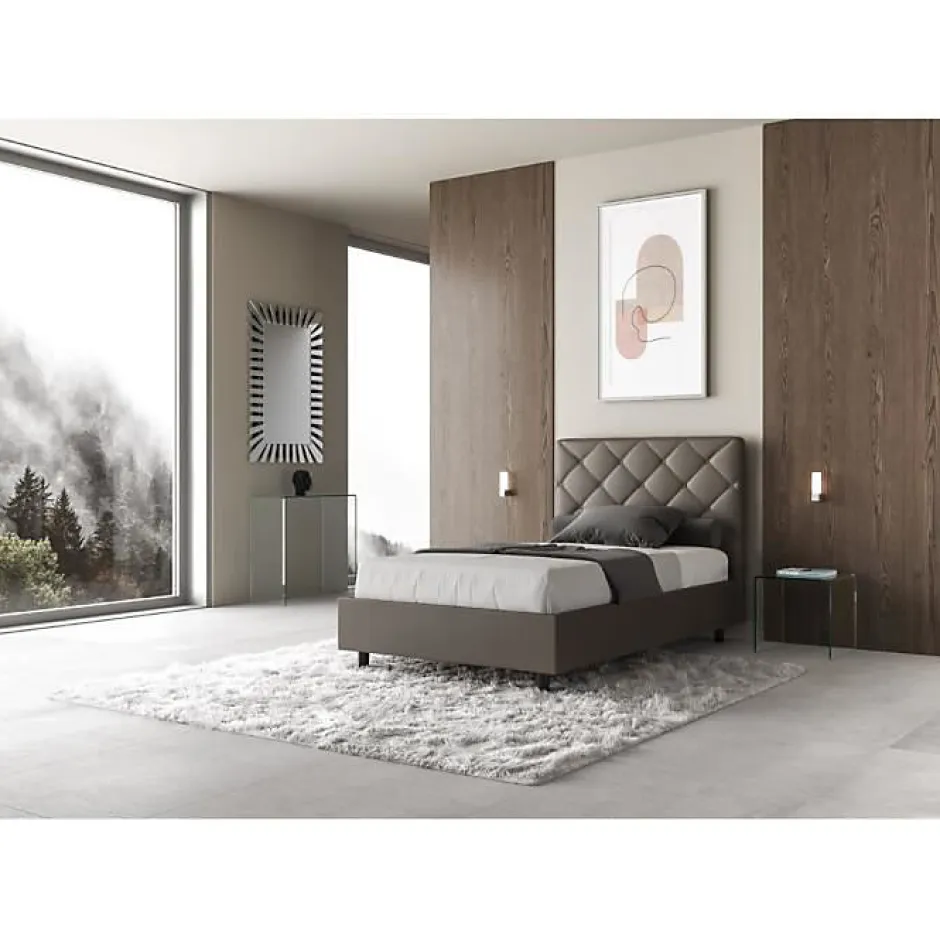 Ityhome Lit rembourré en simili cuir Priya cappuccino sans sommier 120x200 Discount