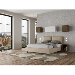Ityhome Lit rembourré en simili cuir gris tourterelle Antea sans sommier 160x200