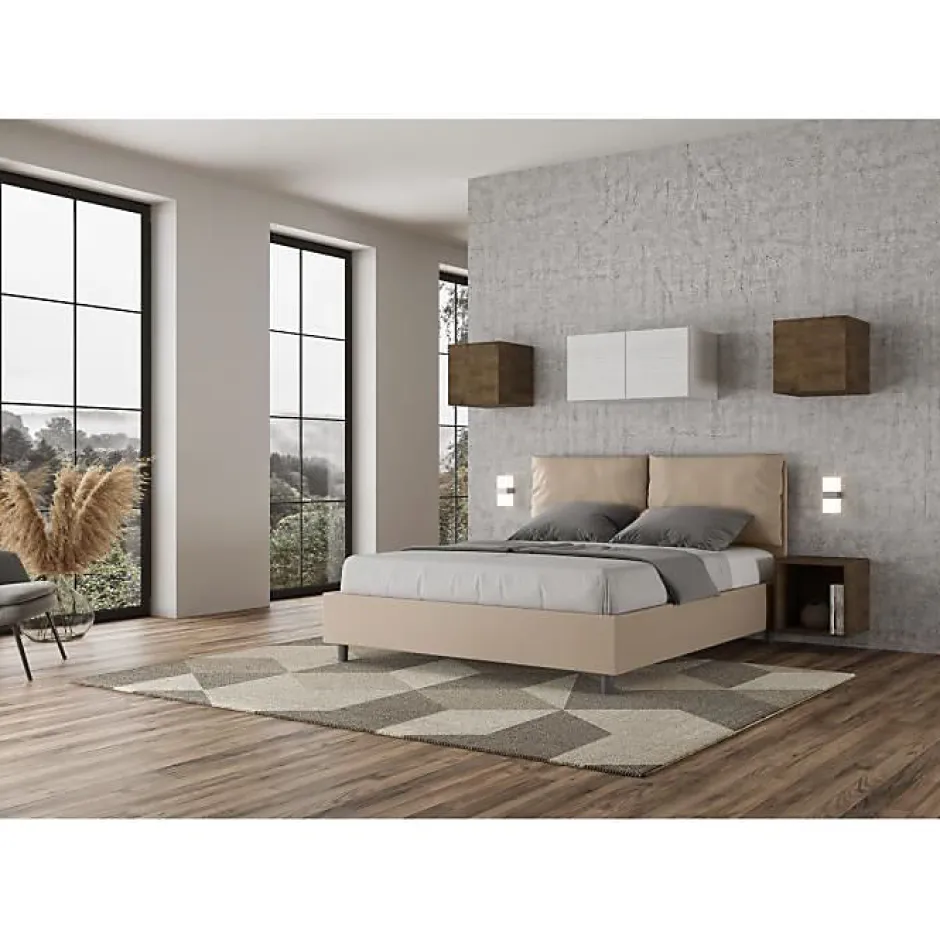 Ityhome Lit rembourré en simili cuir gris tourterelle Antea sans sommier 160x200