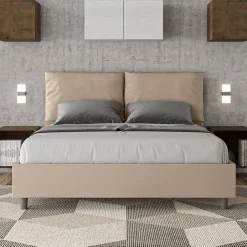 Ityhome Lit rembourré en simili cuir gris tourterelle Antea sans sommier 160x200