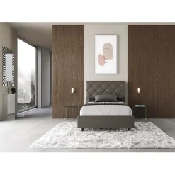 Ityhome Lit rembourré en simili cuir Priya cappuccino sans sommier 140x210