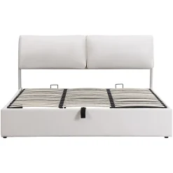 Gutent Lit rembourré hydraulique lit coffre 180x200 cm lit de rangement lit trois tiroirs lit cadre et tête de lit à lattes velours blanc Outlet