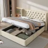 Gutent Lit rembourré hydraulique 180x200cm, lit double, lit fonctionnel avec sommier à lattes et espace de rangement,tissu velours,beige