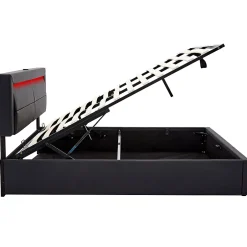 Gutent Lit rembourré hydraulique lit coffre lit 140x200 cm lit de rangement lit connexion usb lit eclairage led lit double pu noir Sale