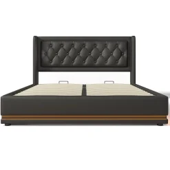 Gutent Lit rembourré hydraulique 160x200cm lit de rangement lit double avec fonction de charge usb type-c tête de lit pu noir Outlet