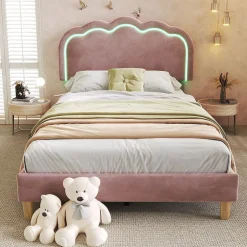 Blackcolors Lit rembourré LED 90 x 200 cm, tête de lit réglable, rose, Online