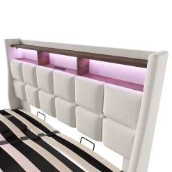 Blackcolors Lit rembourré LED 160 x 200 cm USB en lin Online