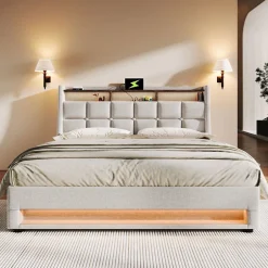 Blackcolors Lit rembourré LED 160 x 200 cm USB en lin Online