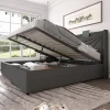 Gutent Lit rembourré lit coffre lit 180x200 cm lit de rangement lit tête de lit à fonction de charge usb type c lit double coton lin gris