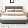 Gutent Lit rembourré lit 160x200cm lit rembourrage à rivets lit pieds en bois velours gris