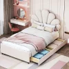 Blackcolors Lit rembourré pour enfant 90 x 200 cm, tête de lit à fleurs, 2 compartiments, beige, Online