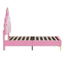 Enfant Fortuna lai Lit Rembourré Pour Enfant 90 X 200 Cm Avec LED, Lit De Princesse Couronne, En Polyuréthane, Rose