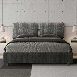 Ityhome Lit rembourré sans sommier 160x190 Aragona 8 tissu Mados bleu