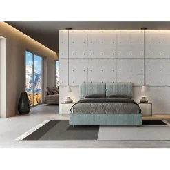 Ityhome Lit rembourré sans sommier 160x210 Aragona 7 tissu bleu clair Mados Hot