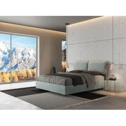 Ityhome Lit rembourré sans sommier 160x210 Aragona 7 tissu bleu clair Mados Hot