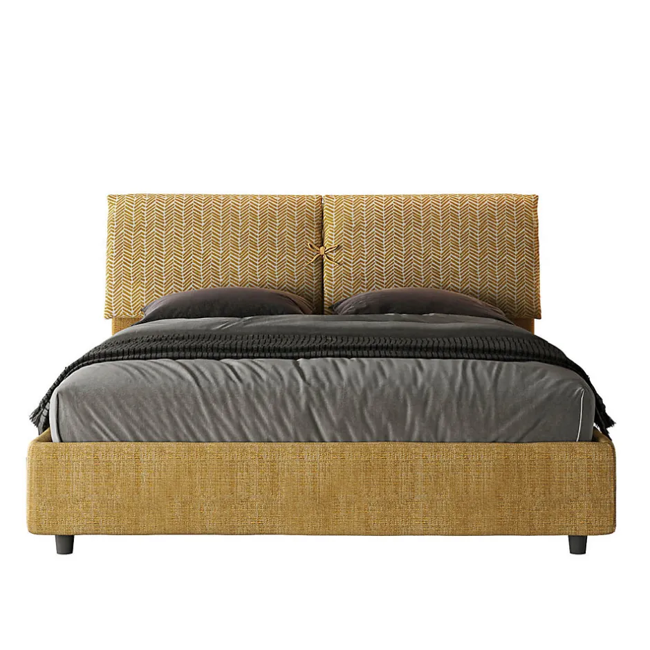 Ityhome Lit rembourré sans sommier 160x200 Aragona 3 tissu Mados jaune