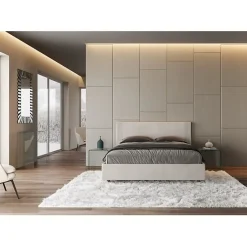 Ityhome Lit rembourré sans sommier 160x200 tissu Labirinto 01 blanc Rosal Clearance