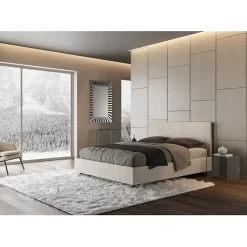 Ityhome Lit rembourré sans sommier 160x200 tissu Labirinto 01 blanc Rosal Clearance