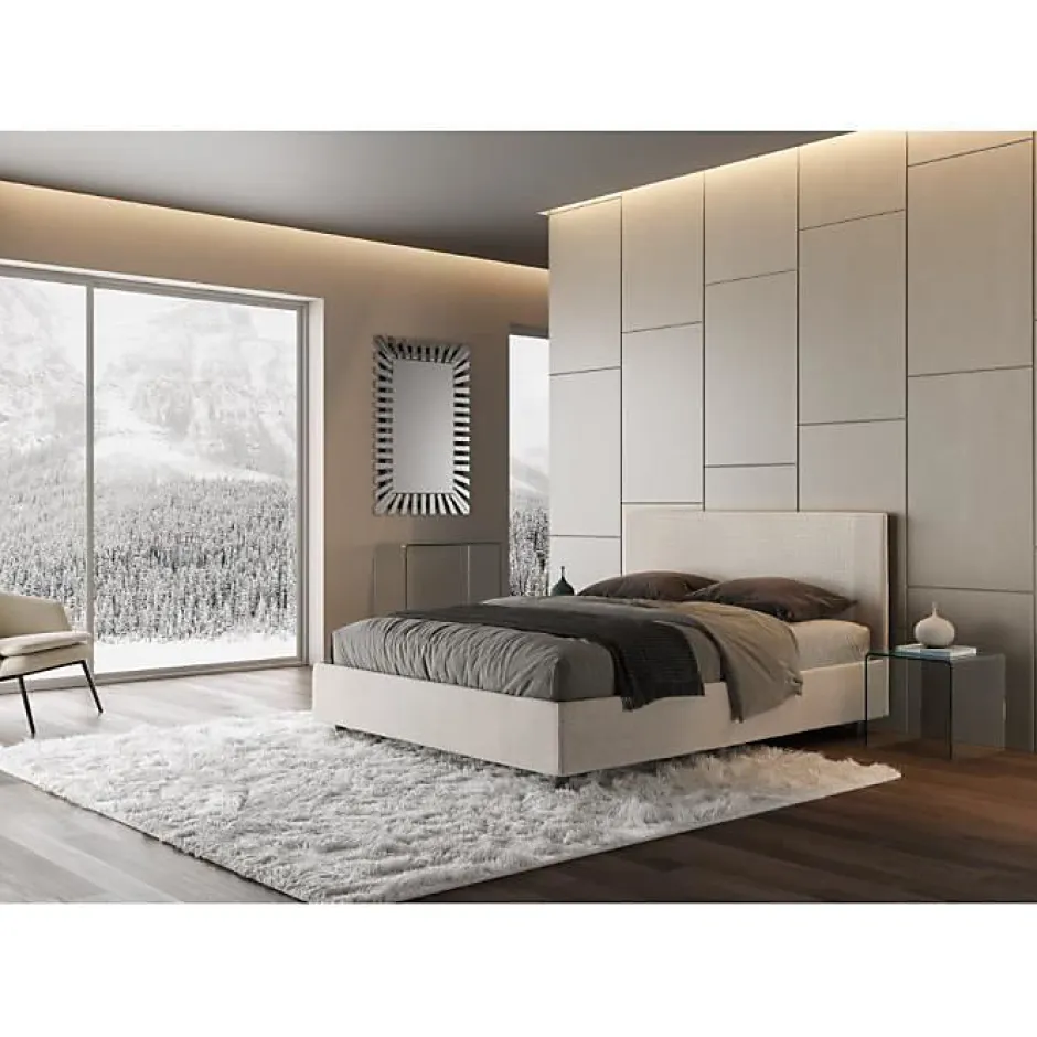 Ityhome Lit rembourré sans sommier 160x200 tissu Labirinto 01 blanc Rosal Clearance