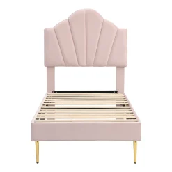 Gutent Lit rembourré Single 90x200 cm avec sommier à lattes - tête de lit réglable - tissu en velours - rose