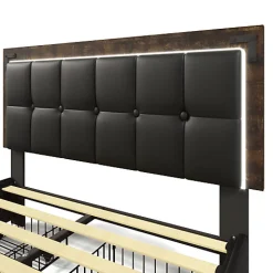 ModernLuxe Lit rembourré 160x200 cm avec LED et 4 tiroirs - tête de lit réglable en hauteur - en similicuir noir
