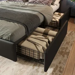 ModernLuxe Lit rembourré 160x200 cm avec LED et 4 tiroirs - tête de lit réglable en hauteur - en similicuir noir