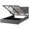 Gutent Lit rembourré 140x190 cm, avec levier hydraulique, lit fonctionnel de rangement, ornementation de rivets, velours, gris Sale