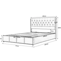 Gutent Lit rembourré 140x190 cm, avec levier hydraulique, lit fonctionnel de rangement, ornementation de rivets, velours, gris Sale